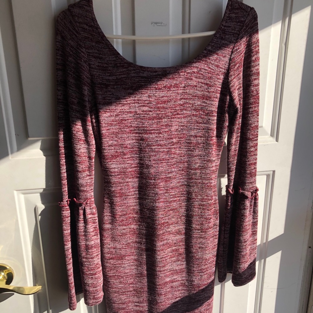 Maroon dress with bell flare sleeves